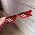 Unique red pixelated mosaic sunglasses for kids funny party and photoshoot props - Double Row Pixel Style / Red
