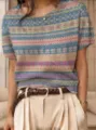 Hochwertiger Vintage Jacquard-Strickpullover mit buntem Fair-Isle-Muster für Damen. - S / Oberteile / Schneeflocken-Jacquard (QZDX93)