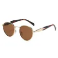 Gafas de sol redondas retro de metal con lentes marrones y patillas de carey - Marco Dorado Lente Té (907)