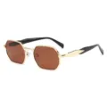 Gafas de sol vintage de metal dorado con lentes hexagonales marrones de moda - Marco Dorado Lente Té (908)