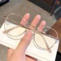 Elegant rose gold metal polygon large frame glasses for women and men, chic style - Rose Gold - Blue Light Blocking Lens