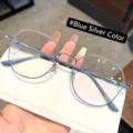 Fashionable oversized blue and silver metal frame glasses for non-prescription wear - Blue Silver - Blue Light Blocking Lens