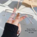 Fashionable anti-blue light cat-eye glasses frame in champagne tea silver finish - Photochromic Lens Style (95-208) / Silver Gray