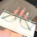 Lunettes surdimensionnées à monture en métal argenté et branches vert pastel chic - Monture Argent Branches Vertes - Verres Anti Lumière Bleue