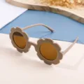 Stylish sunflower shaped children's sunglasses in beige with dark protective UV lenses - Grey Frame Tea Lens
