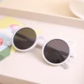 Cute white children's cat ear sunglasses with stylish round dark lenses for kids - Solid White Frame Gray Lens