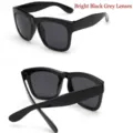 Trendy retro oversized square sunglasses featuring glossy black frames and gray lenses. - Bright Black Frame Dark Grey Lens