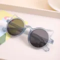 Cute translucent blue cat-ear shaped sunglasses for children featuring dark round lenses - Blue Frame Grey Lens