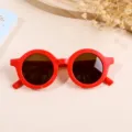 Red matte round-frame children's sunglasses with stylish design and UV400 protection - Red Frame