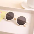 Stylish cream children's sunglasses with cute cat ear frame design for toddlers and babies - Creamy White Gray Lens