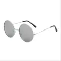 Vintage style round children's sunglasses featuring silver metal frames and tinted grey lenses - Silver Frame White Mirror Lens