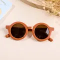 Stylish children's round matte sunglasses in caramel brown with UV400 protection filter - Brown Frame