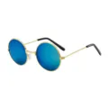 Gafas de sol redondas vintage para niños con lentes azules espejadas y montura oro - Montura Dorada + Lente de Espejo Verde