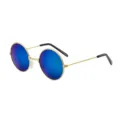 Gafas de sol redondas retro para niños con lentes de espejo azules y montura dorada. - Montura Dorada + Lente de Espejo Azul