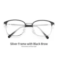 Photochrome Blaulichtfilter-Brille mit Silberrahmen und schwarzem Brauen-Akzent - Silberpunkt Schwarz mit Photochromem Grau Glas