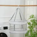 2-tier foldable hanging laundry drying mesh net rack for delicate underwear and socks - Layered Style / Small (Diameter 46cm)