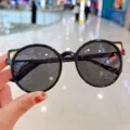 Cute UV400 children's cat-ear sunglasses with black frame and gold accents - Bright Black