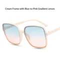 Oversized square sunglasses with beige frame and gradient blue-pink lenses for women - Beige Frame Blue Pink Gradient