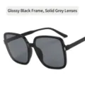 Stylish oversized square sunglasses featuring a glossy black frame and solid gray lenses - Glossy Black Frame Grey Lens