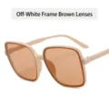 Oversized square sunglasses featuring a beige frame and tea-tinted lenses for UV protection - Rice White Frame / Tea Lens