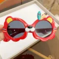Cute red cartoon tiger shaped sunglasses for kids with protective round grey lenses - Tiger Shape Cartoon Red Frame (2208-Transparent-I1) / Red