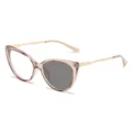 Trendy cat-eye photochromic glasses with translucent pink frames and gold temples - Photochromic - Champagne