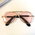 Trendy and stylish pet aviator sunglasses featuring a gold metal frame and pink lenses - Aviator Glasses - Pink Lenses (3026 Pet Collection)