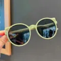 Fashionable light green cat-ear children's UV400 sunglasses with round frame design - Green Cat Ears