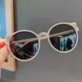 Cute cream-colored cat-ear sunglasses for kids featuring UV400 protection lenses - Light Coffee