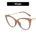Lunettes de lecture œil de chat rétro kaki avec monture élégante et branches en métal - Anti-Lumière Bleue - Kaki