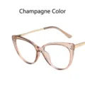 Lunettes rétro œil de chat champagne avec branches en métal et verres anti-lumière bleue - Anti-Lumière Bleue - Thé Transparent
