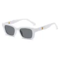 Retro white rectangular sunglasses for children featuring dark lenses and gold rivet details - Kids Sunglasses / White Frame Gray Lens