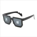 Macro view of funny black pixel sunglasses with mosaic edges and gray lenses - Large Pixel - Ignore / Black (Ignore Style)