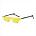 Detailed view of yellow pixelated sunglasses with mosaic design for parties and memes - Small Pixel - Yellow / Yellow