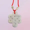 Natural Type A jade Chinese knot pendant ornament with red braided cord and beads - Chinese Knot Style