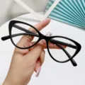 Stylish black cat-eye glasses frames featuring anti-blue light lenses for women - Glossy Black Frame White Lens
