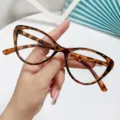 Classic tortoise shell cat-eye glasses featuring anti-blue light lenses for eye protection - Leopard Frame White Lens