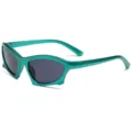 Futuristische Cat-Eye-Sportsonnenbrille mit metallisch grünem Rahmen und Gläsern - Perlmuttgrüner Rahmen
