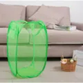 Foldable green mesh laundry basket with handles for breathable clothes and toy storage - 30.30.46 / Green