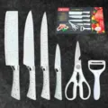 Professional 6-piece 4Cr13 stainless steel knife set featuring a white speckled finish - Marble Pattern 6-Piece Set