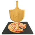 Pizza steen en houten schep set voor het bakken van huisgemaakt brood en knapperige pizza. - Met bamboe spatel