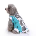 Pet surgical recovery suit for dogs, breathable teal cloth with cute black paw prints and ties. - XS / Blue