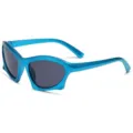 Futuristische metallisch blaue Cat-Eye Sportsonnenbrille für Damen und Herren - Holografisches Blau