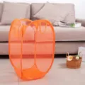 Collapsible orange mesh laundry basket with handles for breathable clothes and toy storage - 30.30.46 / Orange