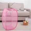 Portable pink foldable mesh laundry basket for breathable clothes and toy storage - 30.30.46 / Pink
