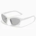 Futuristische weiße Cat-Eye-Sonnenbrille mit grauen Gläsern - Weißer Rahmen Graue Gläser