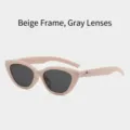 Gafas de sol cat-eye de moda con montura beige, lentes grises y detalle de estrella - Blanco Crema Lente Gris