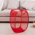 Red mesh folding laundry basket for home storage and clothes organizing - 30x30x46 / Red