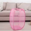 Portable foldable pink mesh laundry basket for laundry and toy organization in home - 30x30x46 / Pink
