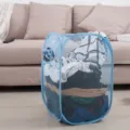Portable sky blue foldable mesh laundry basket for home clothes and toy storage - 30x30x46 / Sky Blue